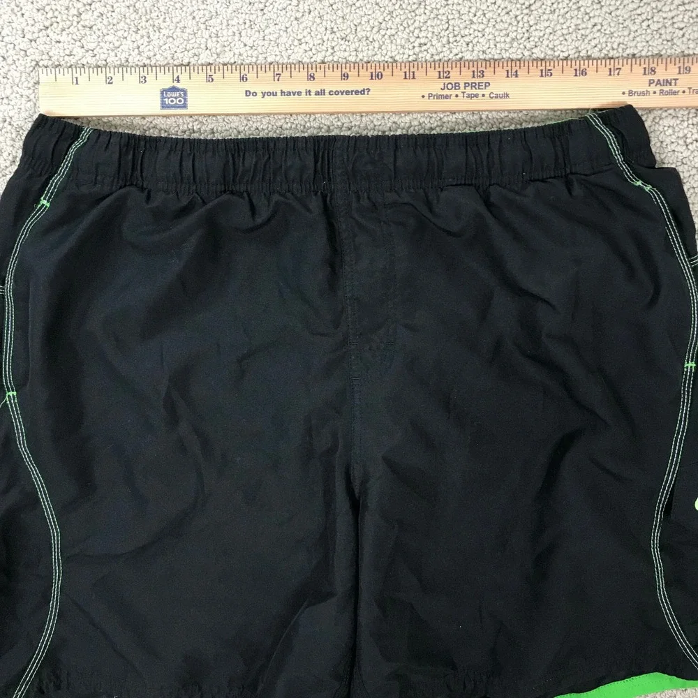 Nike Mens Swim Trunks Board Shorts XL Black Neon Green Mesh Liner Cargo Pocket